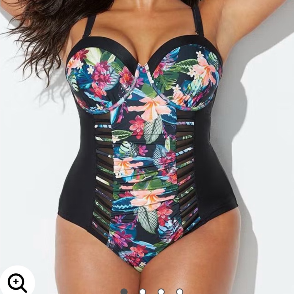 NWT Peekaboo Mesh Floral Black Women's Swimsuit